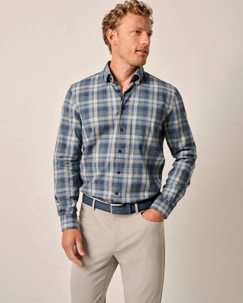 Benjamin Tucked Cotton Blend Button Up Shirt for Men (SALE)