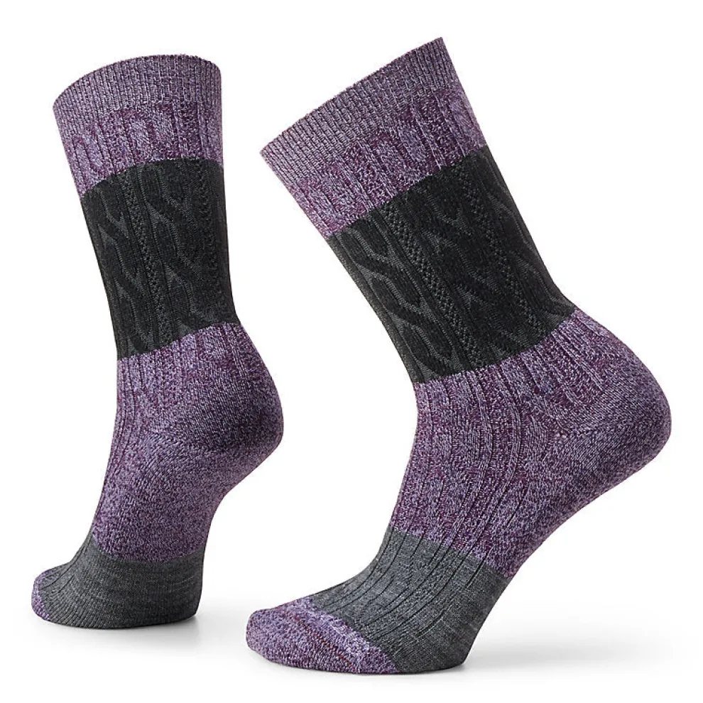 Everyday Color Block Cable Zero Cushion Crew Socks for Women