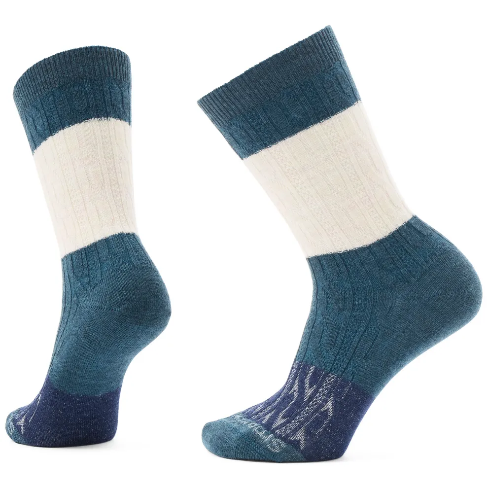 Everyday Color Block Cable Zero Cushion Crew Socks for Women