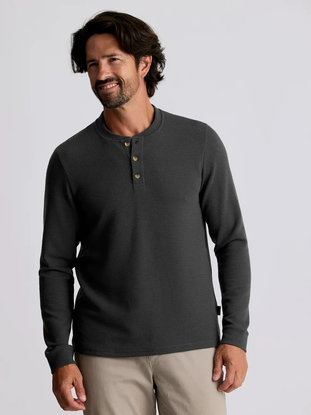 Waffle Long Sleeve Henley for Men (SALE)