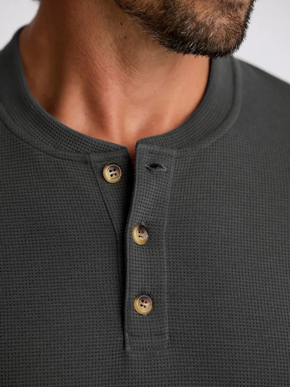 Waffle Long Sleeve Henley for Men (SALE)