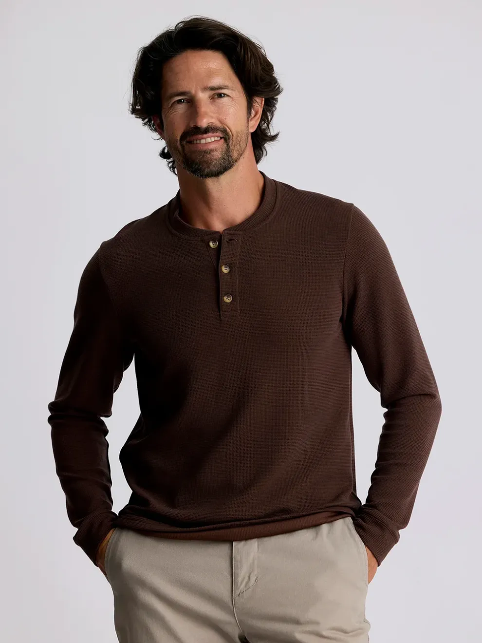 Waffle Long Sleeve Henley for Men (SALE)