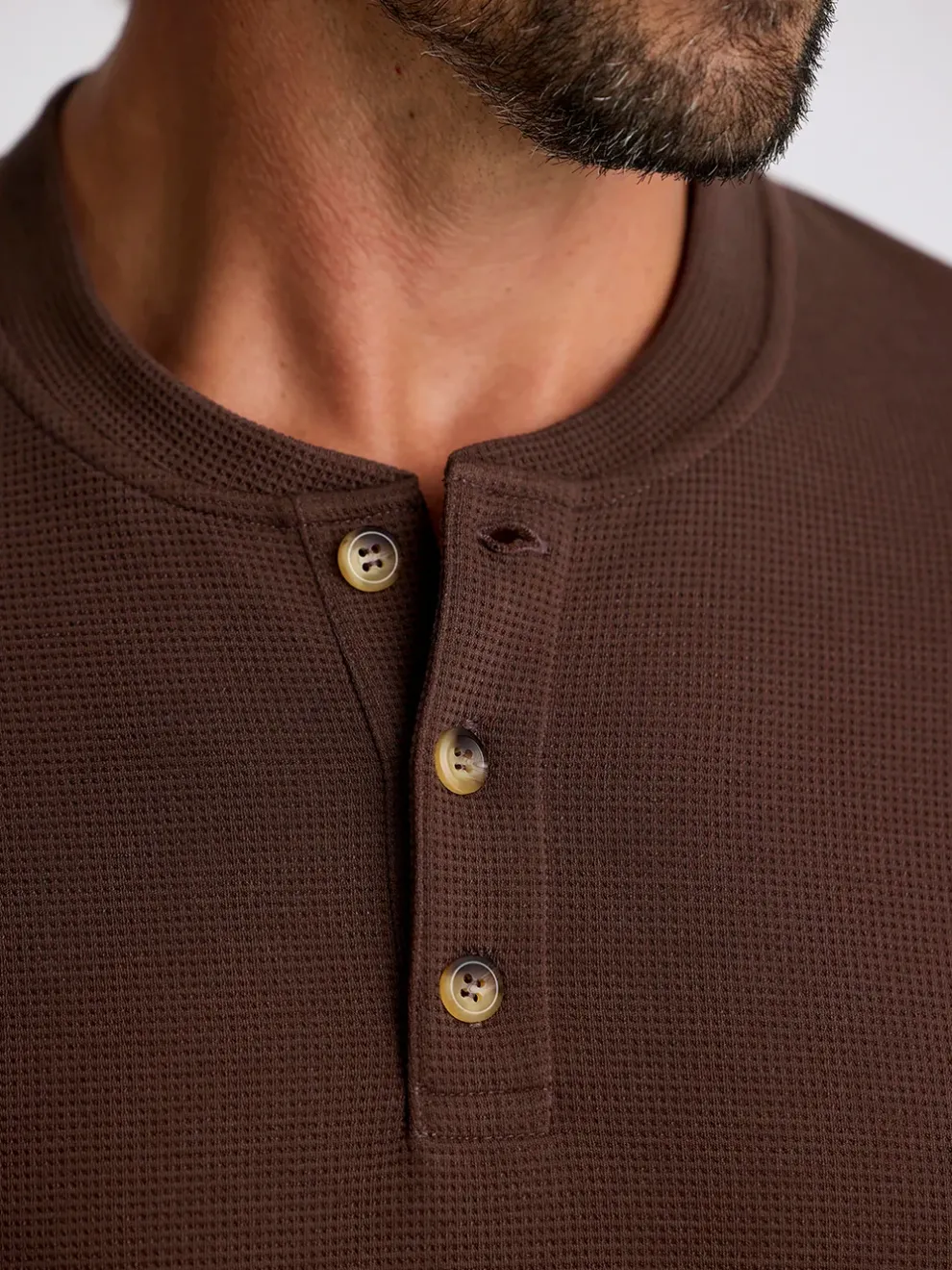 Waffle Long Sleeve Henley for Men (SALE)