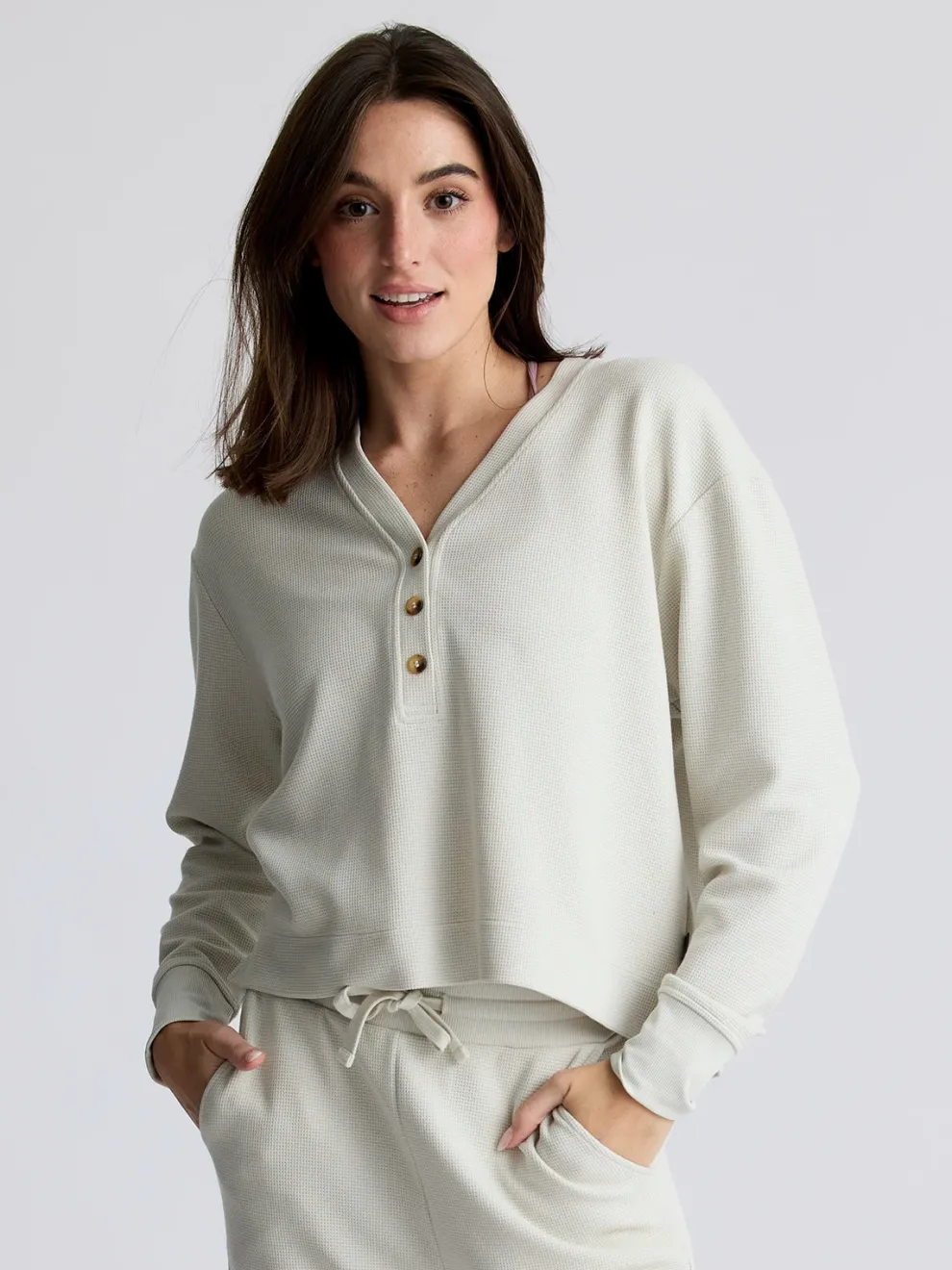 Waffle Long Sleeve Henley for Women